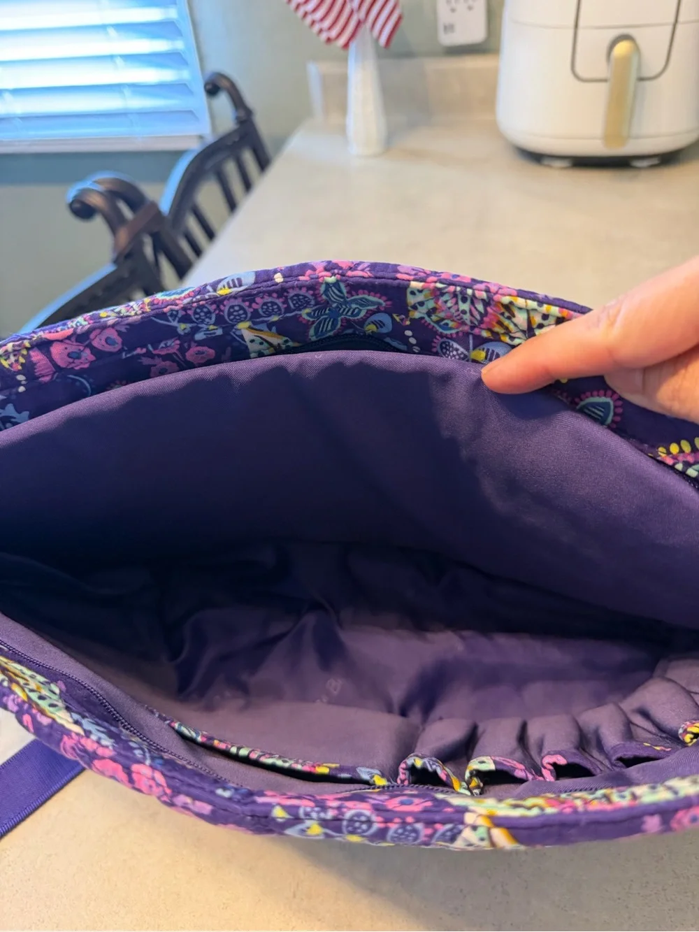 Vera Bradley Purple Quilted Floral Crossbody laptop bag with Multicolor Paisley